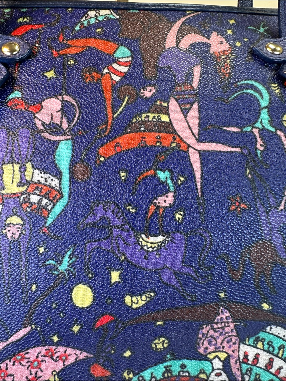 Piero Guidi Chiara Tote “Magic Circus” Coated Canvas Calfskin Straps Italy - Picture 7 of 17